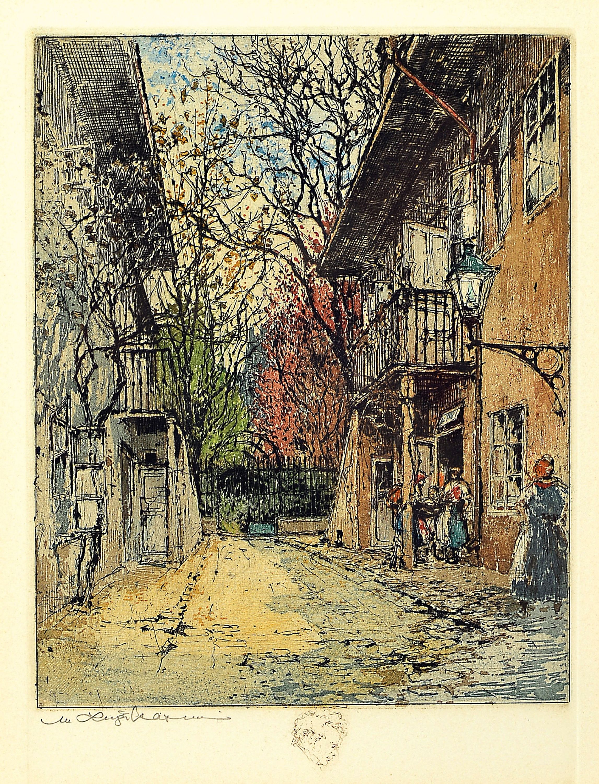 Detail c: Luigi Kasimir, 1881 Pettau-1962 Wien, 2 handsignierte Farbradierungen, 1x Beethoven-Haus in Wien, ca. 25x20cm, PP, u.Gl., R., ca. 52x42cm; 1x Marterl ...