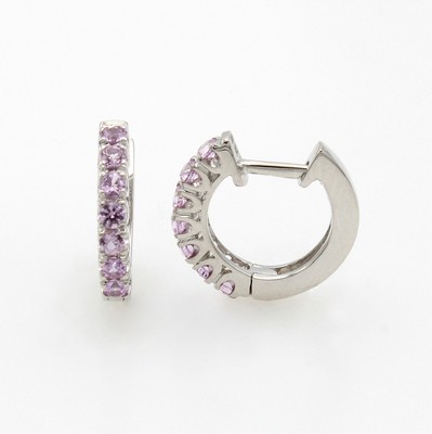 Image Paar Creolen mit Saphiren, WG 750/000, 14 pinkfarb. Saphire zus. ca. 0.42 ct ...