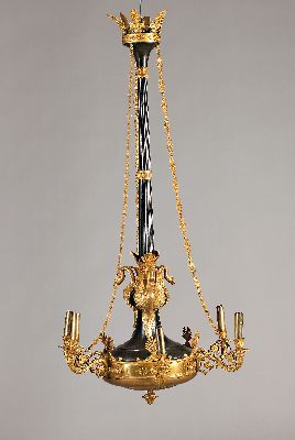 Image 26948647 - Deckenlampe, Frankreich, um 1900, Empirestil, Messing z.T. brüniert, mit ...