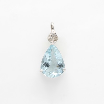 Image Anhänger mit Aquamarin und Diamanten, 925er Silber, Aquamarintropfen ca. 3.00 ct, 3 ...