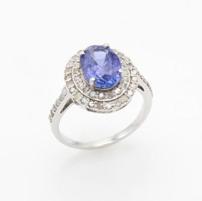 Image Ring mit Tansanit und Diamanten, 925er Silber, ovaler, fac. Tansanit ca. 2.70 ct umgeben ...