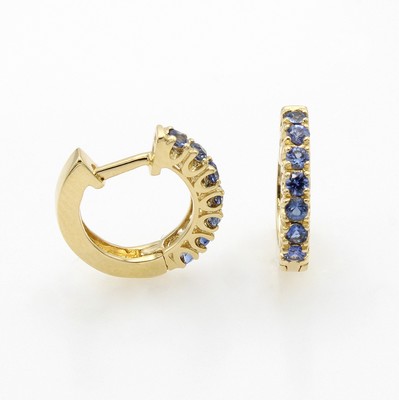 Image Paar Klappcreolen mit blauen Saphiren, GG 750/000, 14 Saphire zus. ca. 0.44 ct ...