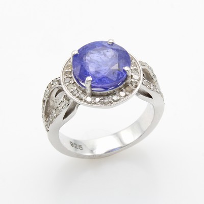 Image Ring mit Tansaniten und Diamanten, 925er Silber, fac., runder Tansanit ca. 3.10 ct, ...