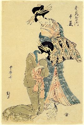 26948676b - 6 Holzschnitte, Japan, 19./20. Jh., Blätter teilweise mit Wurmfraß und Altersspuren, ...