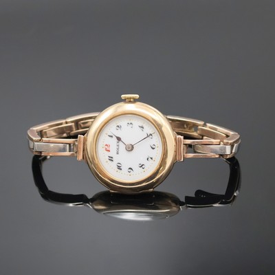 Image 26948679 - ROLEX frühe Damenarmbanduhr in RG 375/000 am Goldband, Schweiz / England Hallmark ...