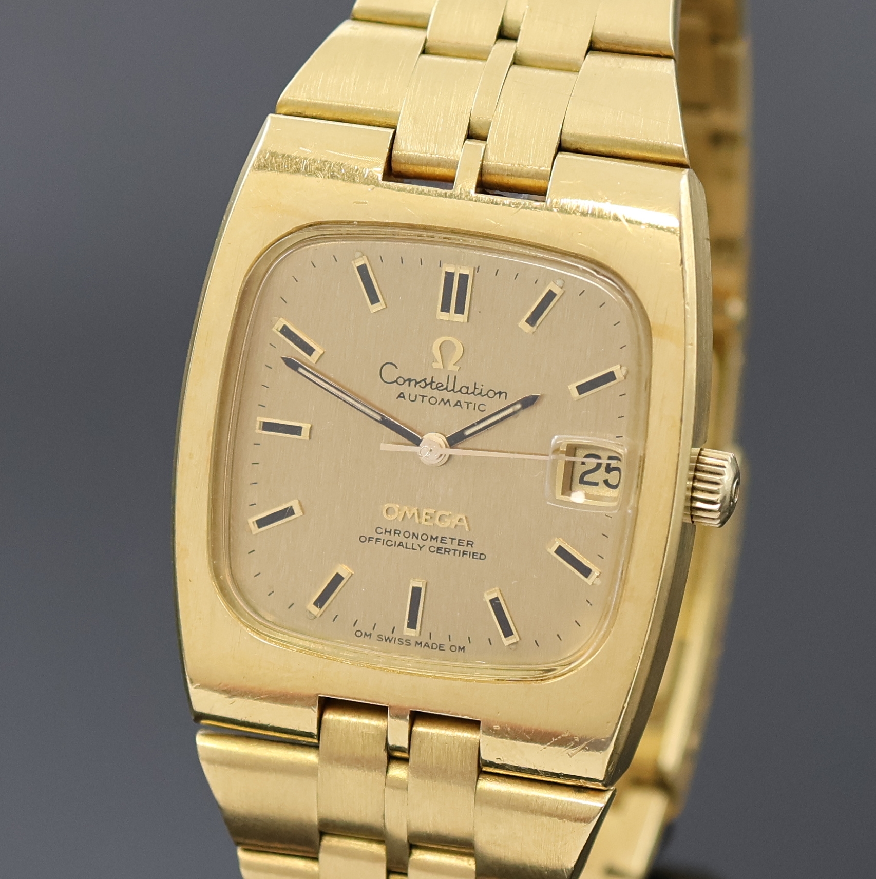 Detail a: OMEGA seltener Armbandchronometer Constellation in GG 750/000 Referenz 368.852 / 166.0059, Automatik, Schweiz um 1973, massives, 2-teil. Geh., Boden ...