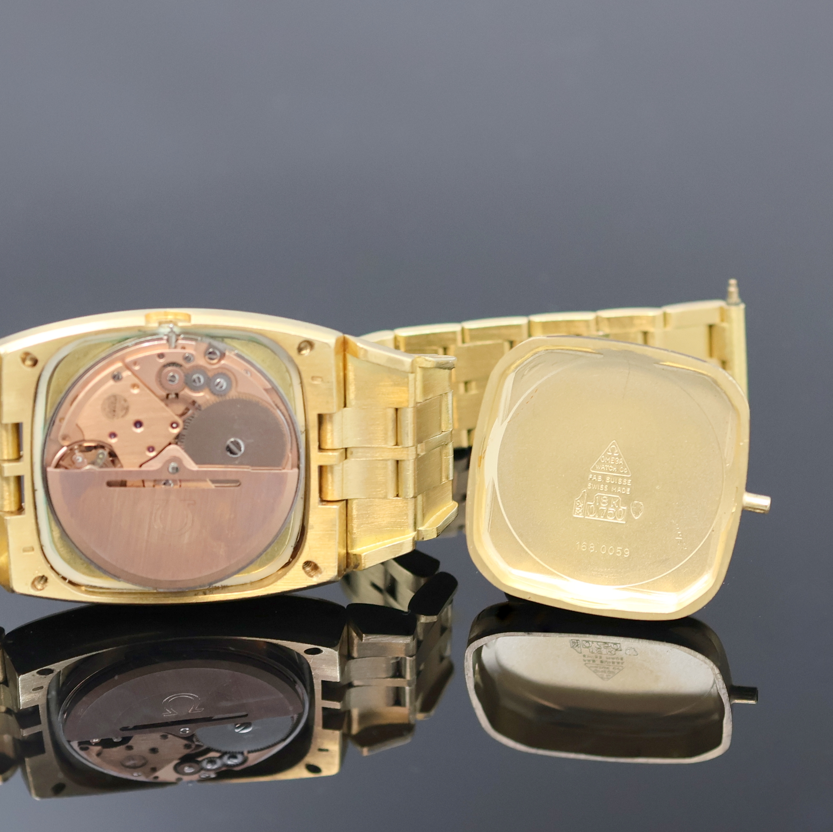 Detail e: OMEGA seltener Armbandchronometer Constellation in GG 750/000 Referenz 368.852 / 166.0059, Automatik, Schweiz um 1973, massives, 2-teil. Geh., Boden ...