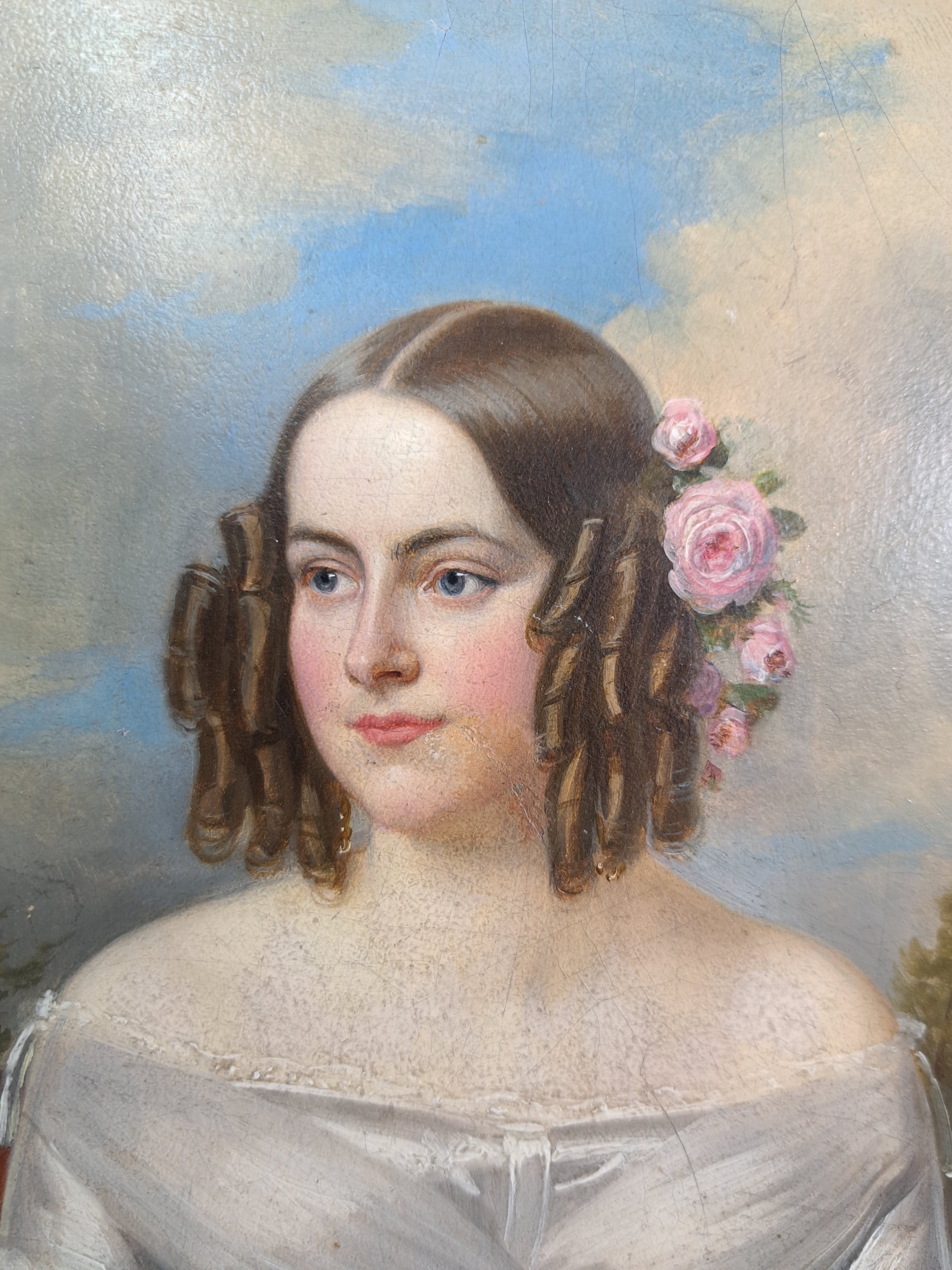 Detail n: Unbekannter Künstler, 19. Jahrhundert, zwei Porträts junger adeliger Damen, rückseitig unleserlich, bezeichnet Albertine.... Lüderitz bzw. ...