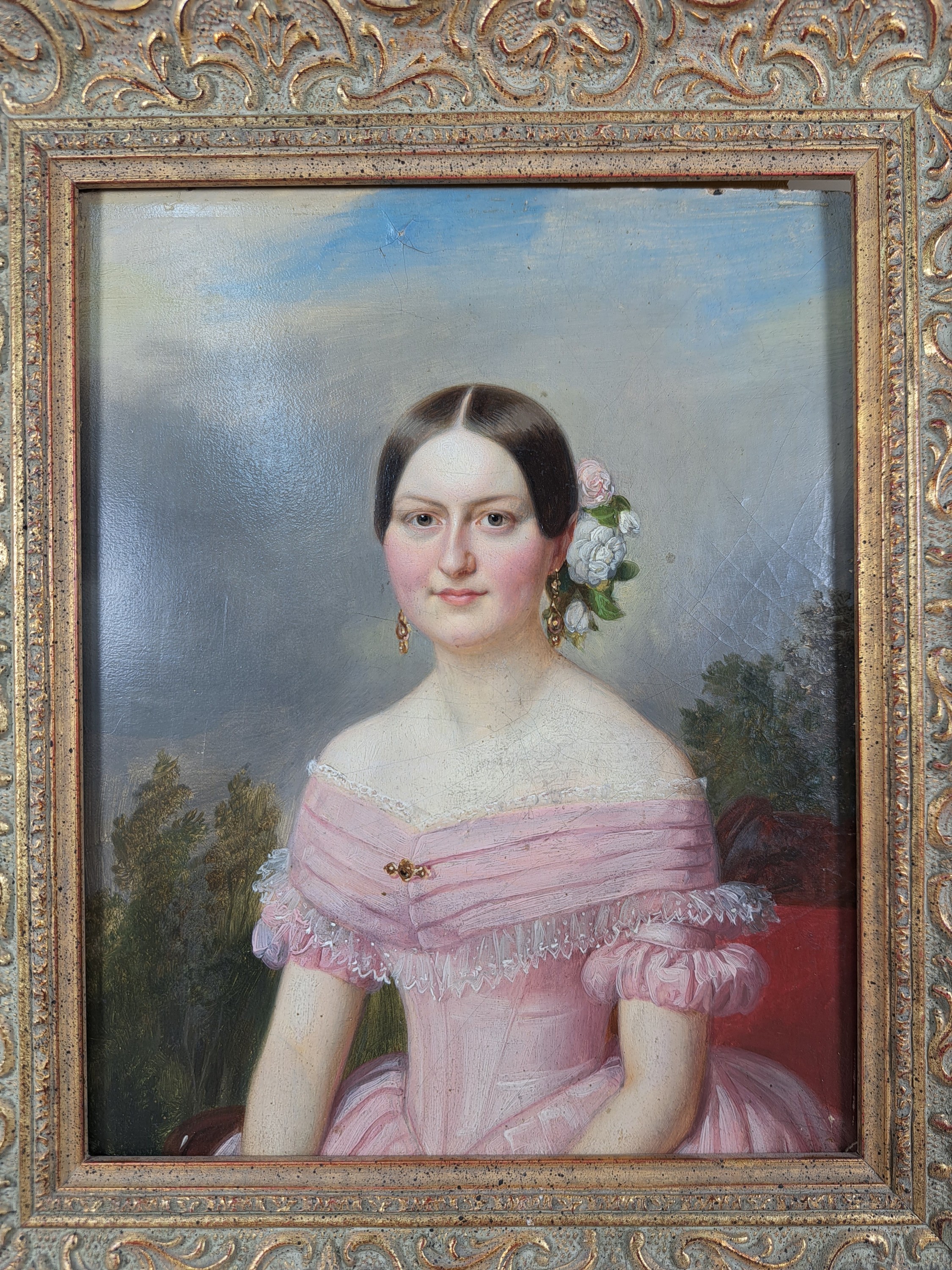Detail s: Unbekannter Künstler, 19. Jahrhundert, zwei Porträts junger adeliger Damen, rückseitig unleserlich, bezeichnet Albertine.... Lüderitz bzw. ...