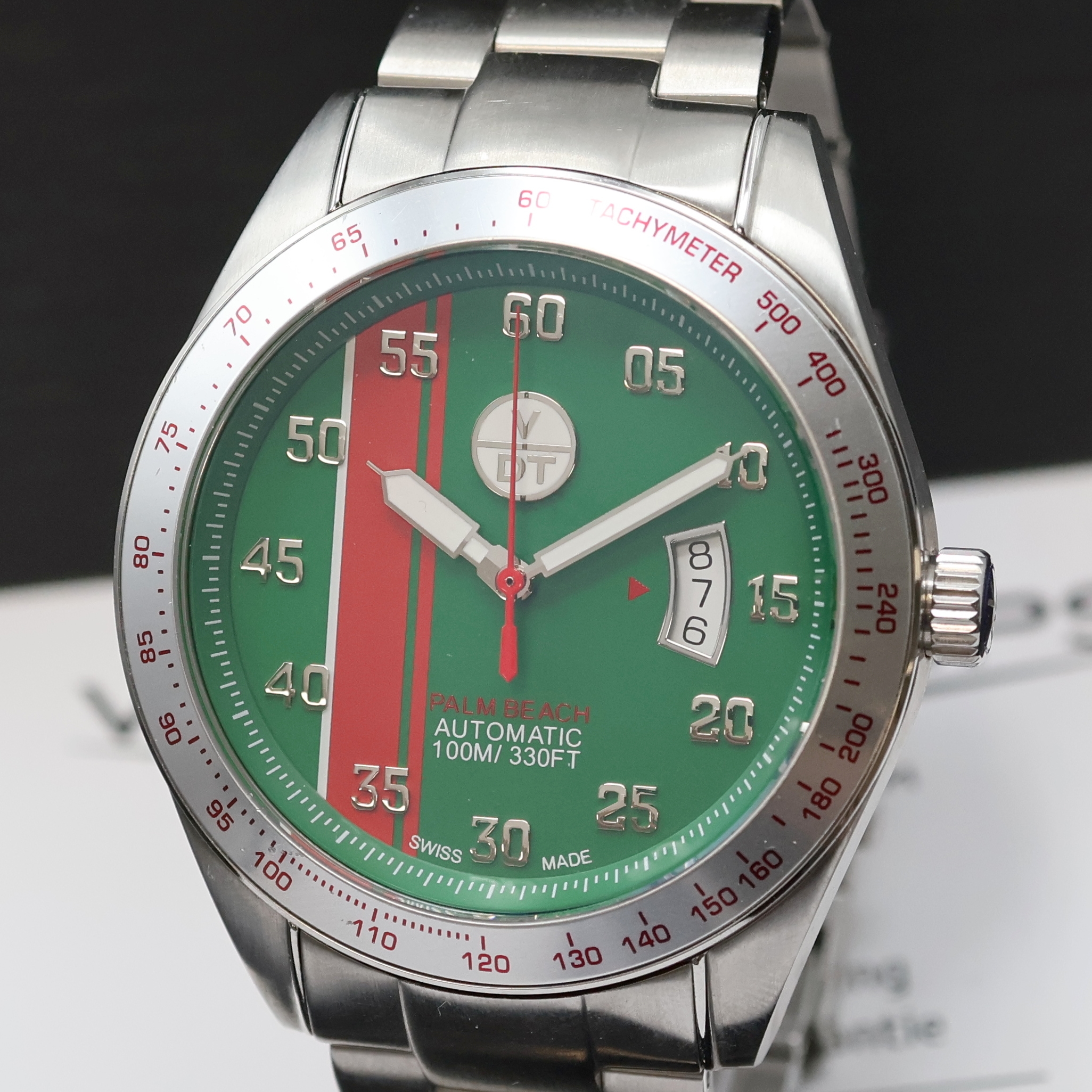 Detail a: VAL DU TEMPS Herrenarmbanduhr Palm Beach, Automatik, Schweiz um 2020, beids. vergl. Edelstahlgeh. inkl. Gliederband m. Faltschl., Boden und Krone ...