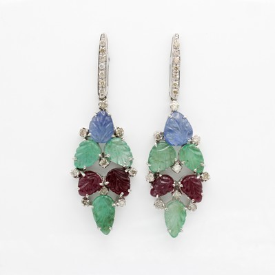 Image Paar Ohrstecker mit Farbsteinen und Diamanten, 925er Silber, Brisuren und Stifte WG ...
