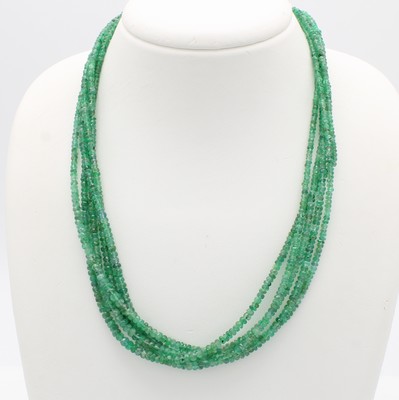 26948877a - 5-reihiges Smaragdcollier, Magnetschl. 925erSilber, fac. Smaragdlinsen, L. ca. 45 cm ...