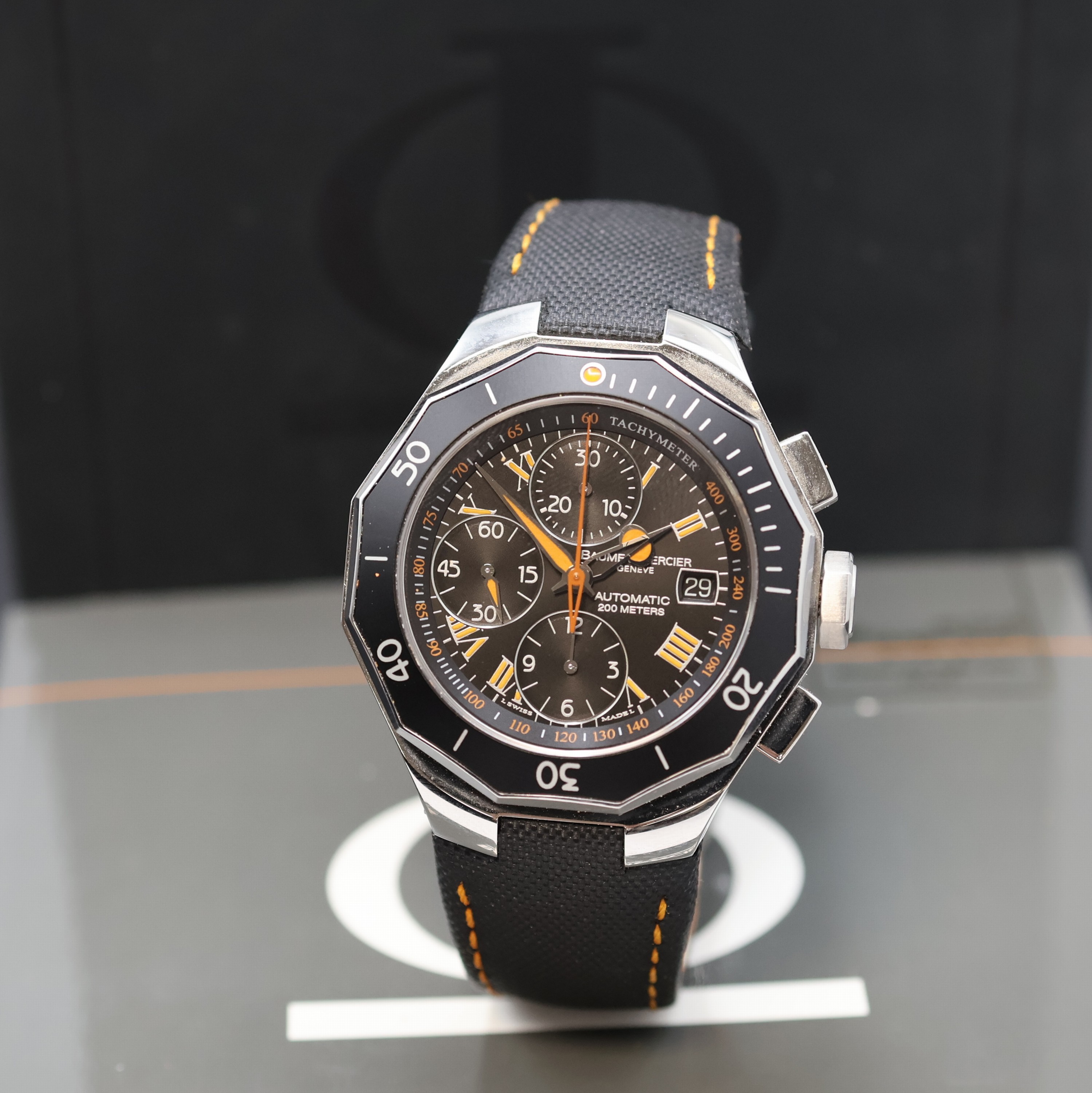 BAUME & MERCIER Riviera Armbandchronograph, Automatik, Schweiz um 2010, Edelstahlgeh. inkl. orig. Leder-/Textilband (zu ern.) m. orig. Faltschl., ...