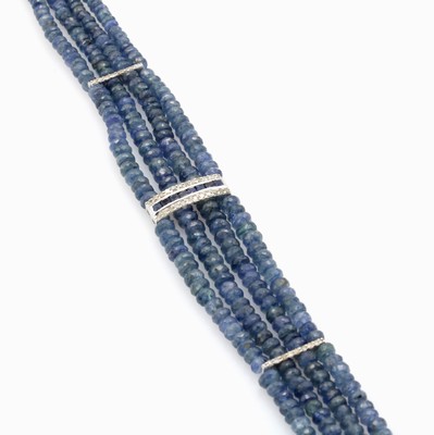 Image 4-reihiges Saphirarmband mit Diamanten, 925er Silber, fac. Saphirlinsen und ...