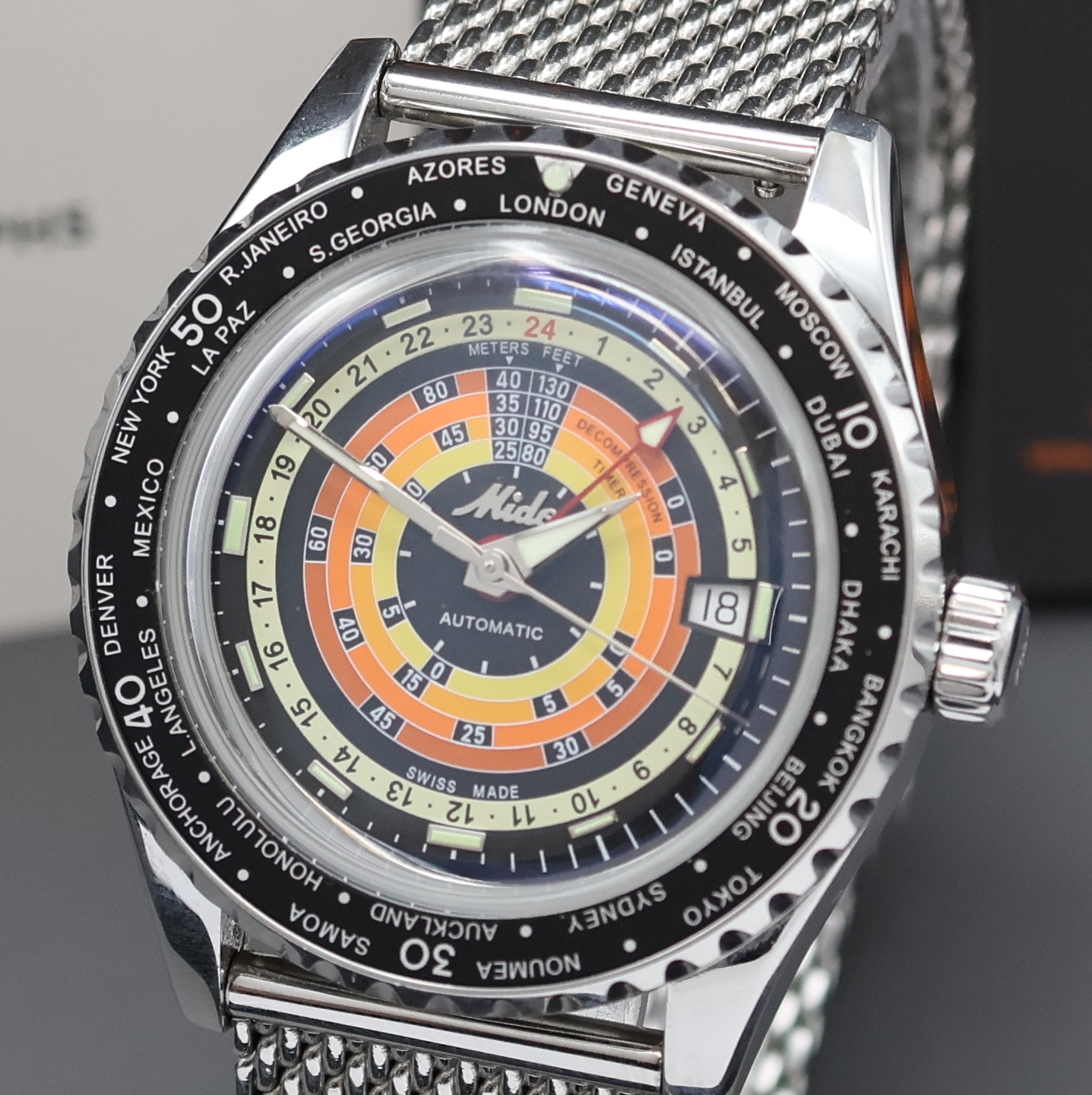 Detail a: MIDO Ocean Star Armbanduhr Decompression Worldtimer Referenz M026829A, Automatik, Edelstahlgeh. inkl. orig. Meshband, zus. orig. Kautschukband m. ...