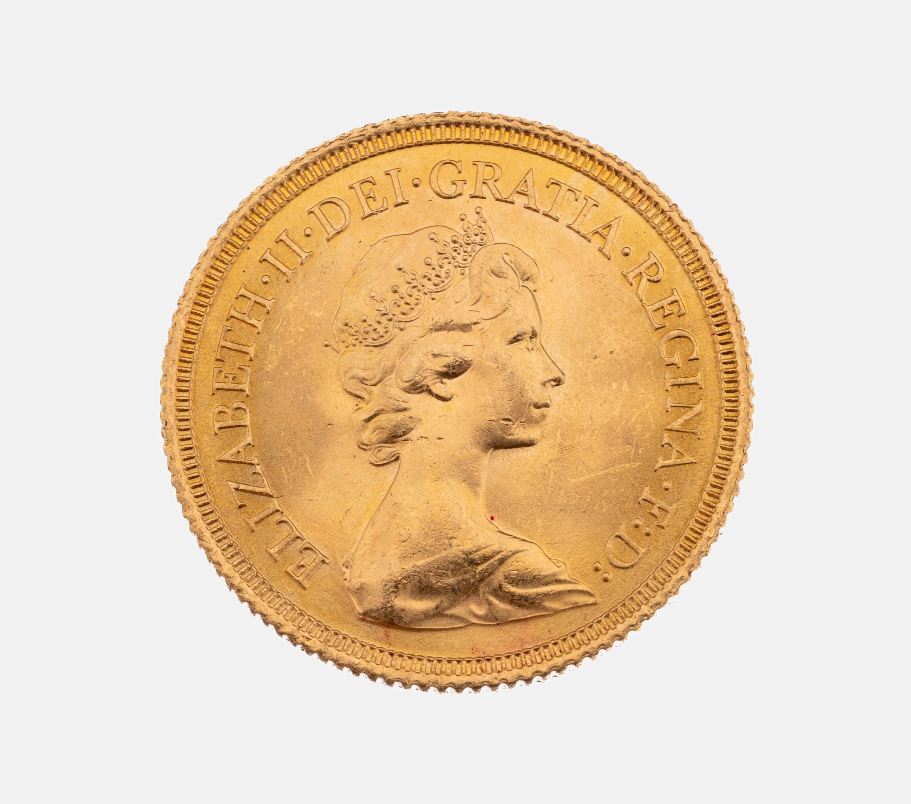 Goldmünze Sovereign, 1974, Großbritannien, Elisabeth II., rv: Heiliger Georg hoch zu Ross im Kampf mit dem Drachen