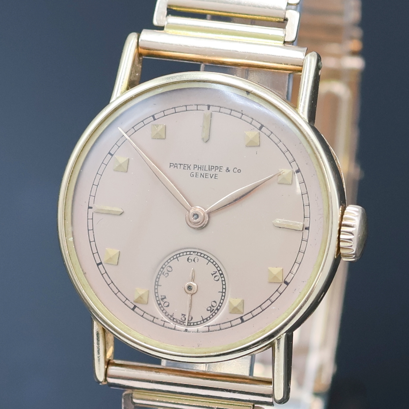 Detail a: PATEK PHILIPPE seltene Armbanduhr in RG 750/000 an RG 585/000 Gay Freres Band, Schweiz um 1937, 2-teil. Geh., Boden aufgedr., kupferfarb. Zifferblatt ...
