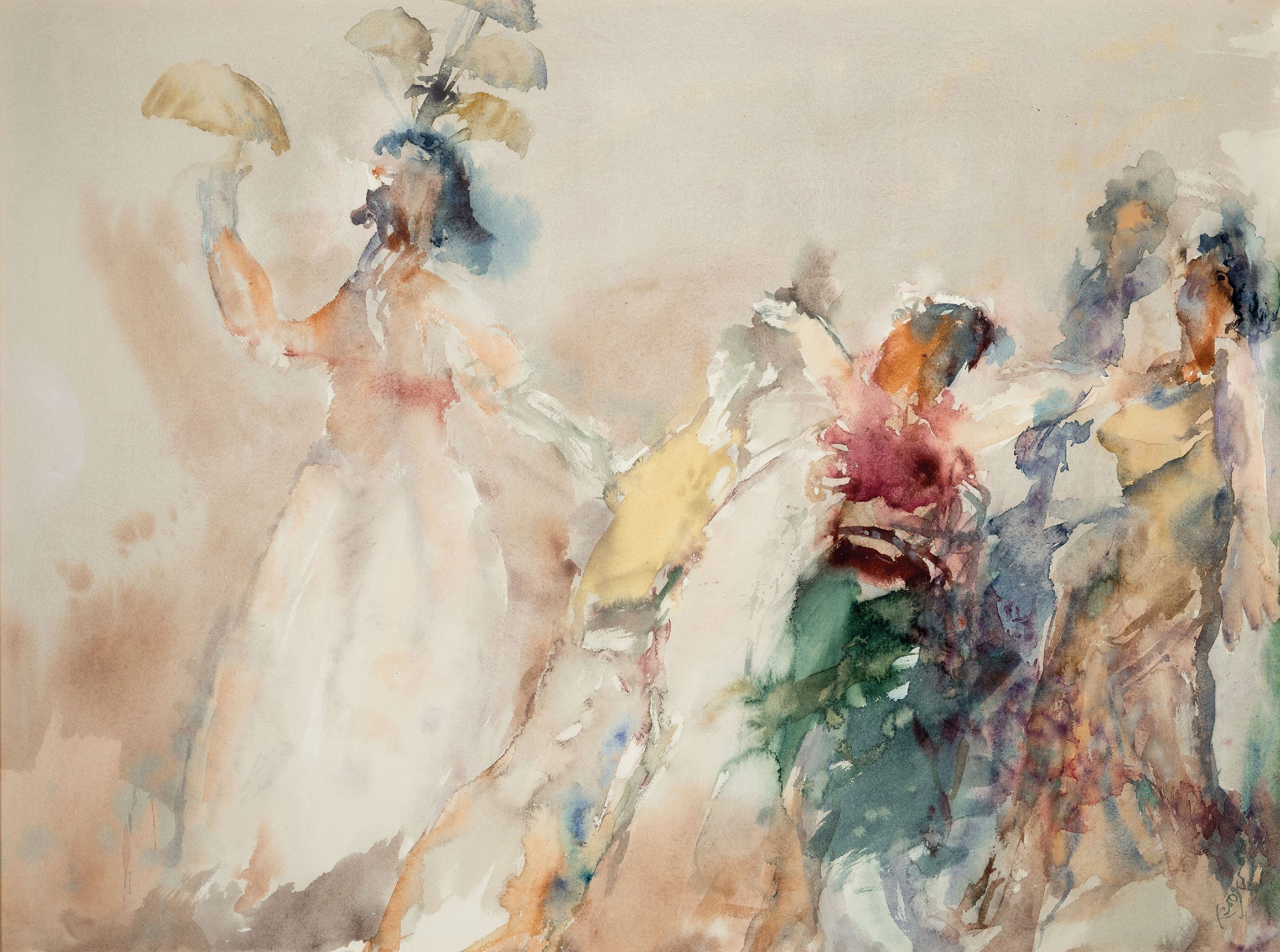 Pierre Kröger, 1938-2022 Darmstadt, Aquarell, "le petite princesse", 1984, signiert, verso Etikett, unter Glas gerahmt 81x105 cm