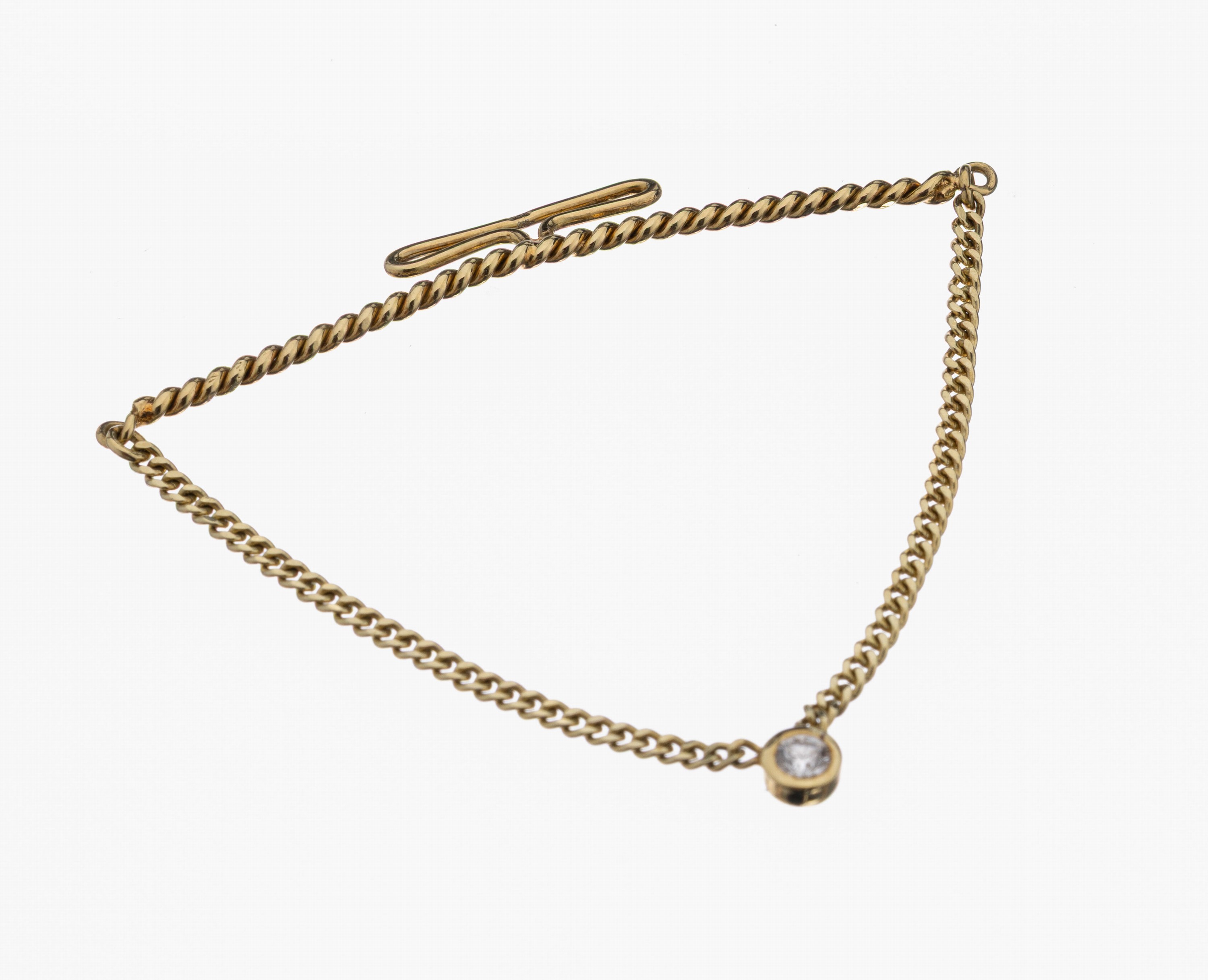 14 kt Gold Brillant-Krawattennadel, GG 585/000, Kettenabhängung, Brillant ca. 0.12 ctWeiß/si, ca. 3.5 g