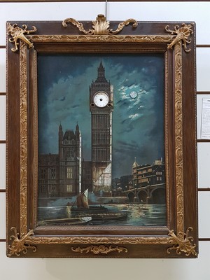 26949006a - Bilderuhr mit Ansicht des Big Ben London, mit Musikspielwerk, England um 1900, ...