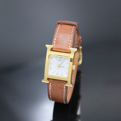 Image 26949009 - HERMES Damenarmbanduhr Referenz HH1.201, Schweiz um 1998, verg. Geh. inkl. Lederband m. ...