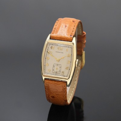 Image 26949014 - HAMILTON Armbanduhr, USA um 1942, Handaufzug, tonnenförmiges 2-teil. 10k Gold- ...