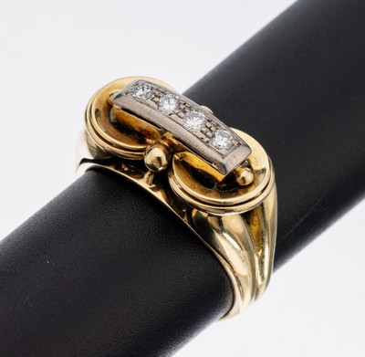 Image 14 kt gold brilliant-ring, 1950s , YG/WG 585/000, 4 in WG set brilliants total approx. ...