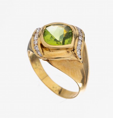 Image 26949065 - 18 kt Gold Peridot-Brillant-Ring, GG 750/000, Peridot im Bufftop Schliff ca. 1.80 ct, ...