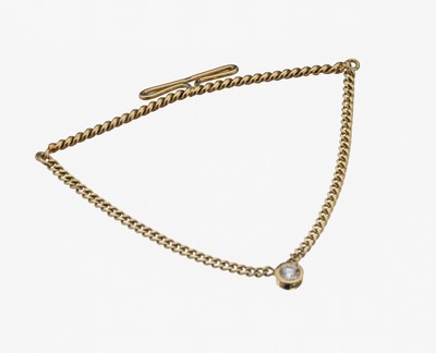 Image 14 kt Gold Brillant-Krawattennadel, GG 585/000, Kettenabhängung, Brillant ca. 0.12 ...