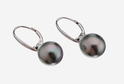 Image Paar 14 kt Gold Zuchtperl-Ohrgehänge, WG 585/000, Tahiti-Zuchtperlen, D. ca. 7.8 ...