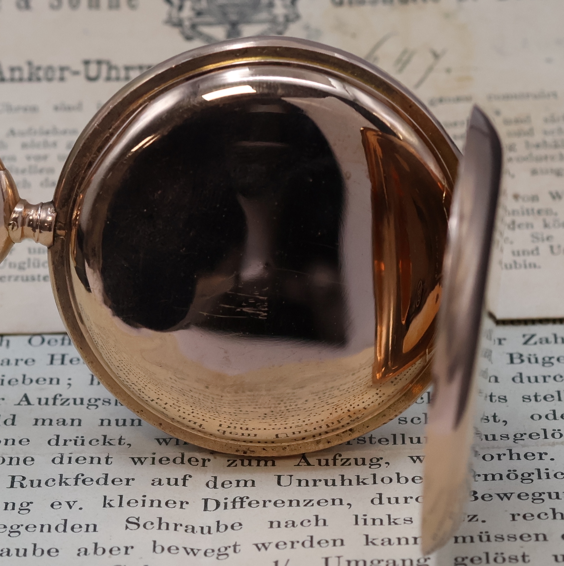 Detail d: A. LANGE & SÖHNE / DUF Herrensavonette in RG 585/000 mit original Etui und Papieren, Deutschland um 1898, glattes Lucia 3-Deckel Goldgeh. dell., ...