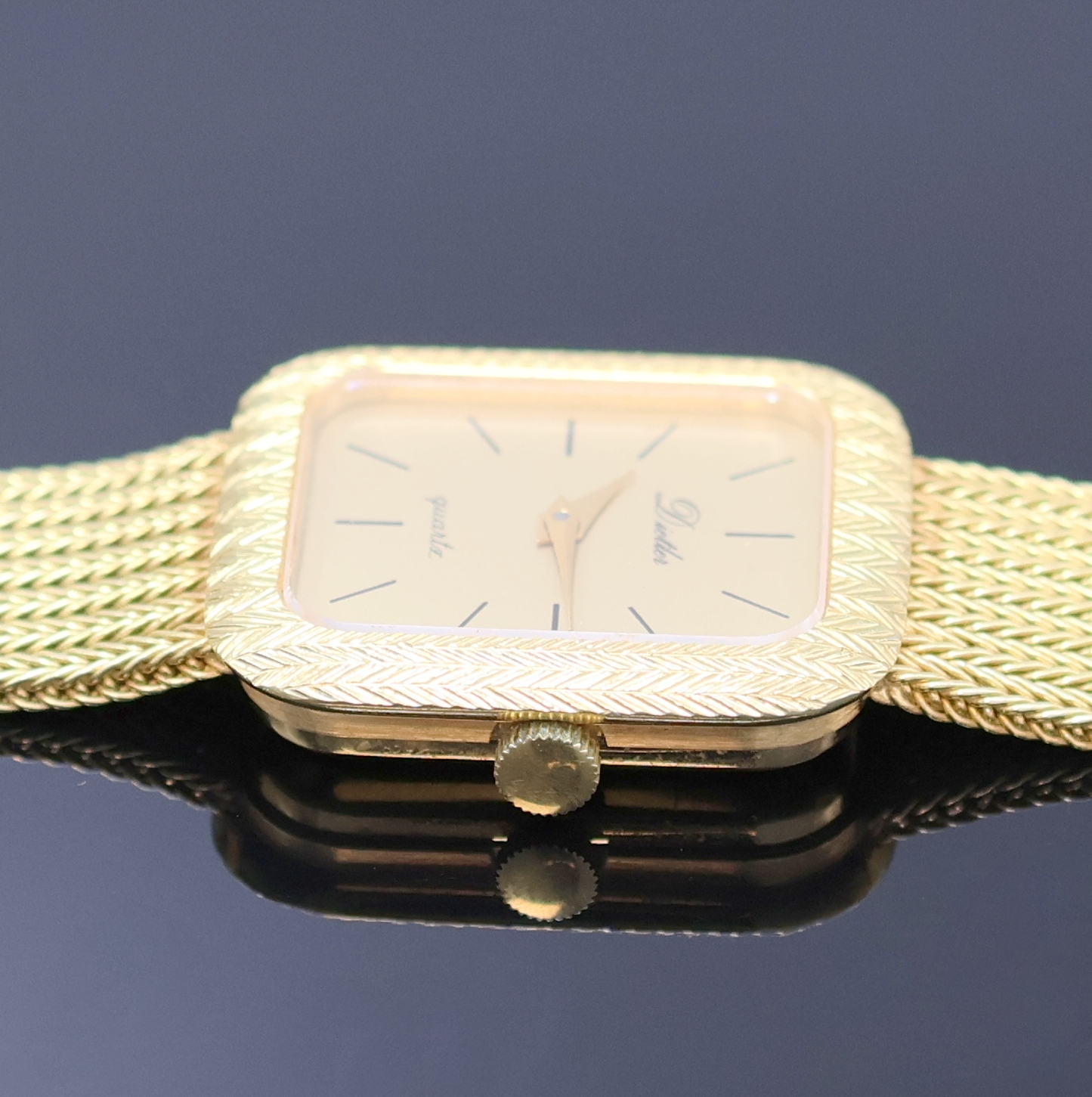 Detail c: DIETLER Damenarmbanduhr in GG 750/000, Schweiz / Deutschland um 1990, massives, 2- teil. Geh. inkl. Milanaiseband, quarz, Boden aufgedr., gold. ...