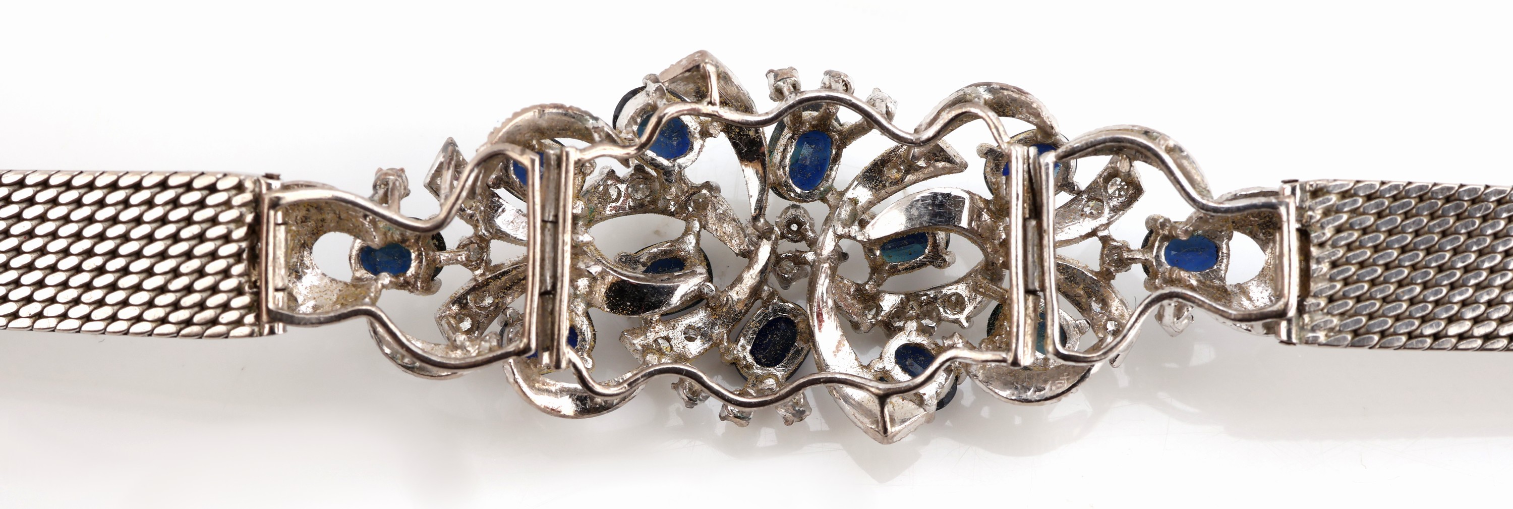 Detail b: 14 kt Gold Saphir-Diamant-Armband, WG 585/000, 12 ovalfacett. Saphire zus. ca. 6.0 ct, 35 8/8-Diamanten zus. ca. 0.40 ct Weiß/p, L. ca. 19 cm ...