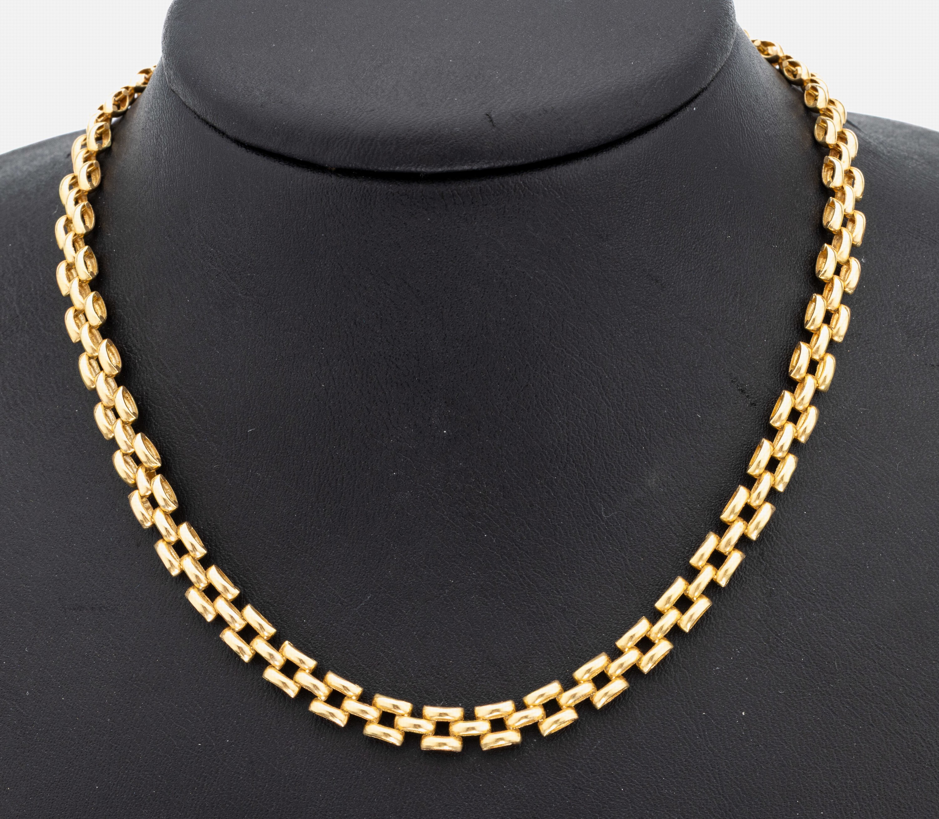 18 kt Gold Collier, GG 750/000, quadr. Elemente, L. ca. 44 cm, Karabinerschließe, ca.18.3 g
