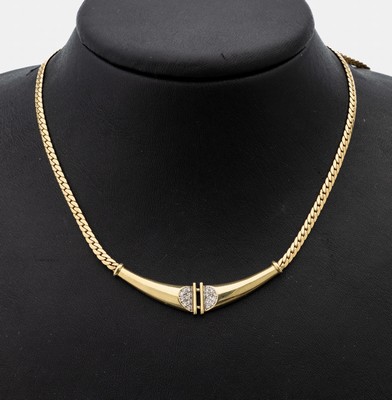 Image 14 kt Gold Brillant-Collier, GG 585/000, Mittelteil mit 18 Brillanten zus. ca. 0.09 ct ...