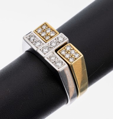 Image 14 kt Gold Brillant-Ring Duo, GG/WG 585/000, bes. mit insges. 19 Brillanten zus. ca. ...