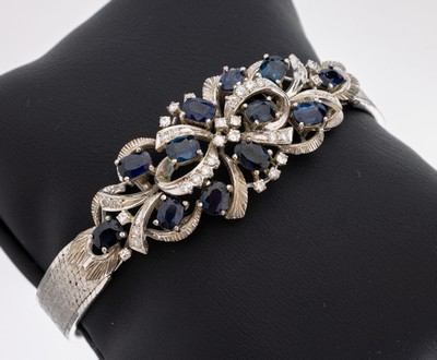 Image 14 kt Gold Saphir-Diamant-Armband, WG 585/000, 12 ovalfacett. Saphire zus. ca. 6.0 ct, ...