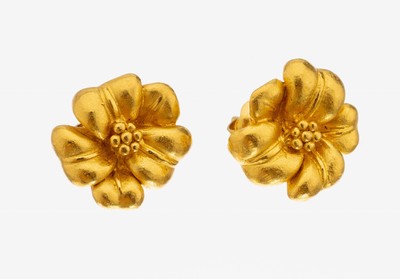 Image Paar 24 kt Gold Ohrstecker, GG 999/000, Darstellung einer Blume, ca. 7.3 g ...