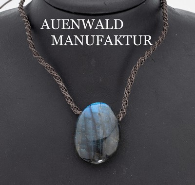 Image Labradorit-Flechtcollier, geflochtene Polyesterfäden, Länge stufenlos ...