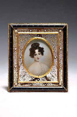 Image 26949185 - Miniaturmalerei, um 1890-1900, Porträt einer jungen Frau, Gouache, im Oval ca. ...