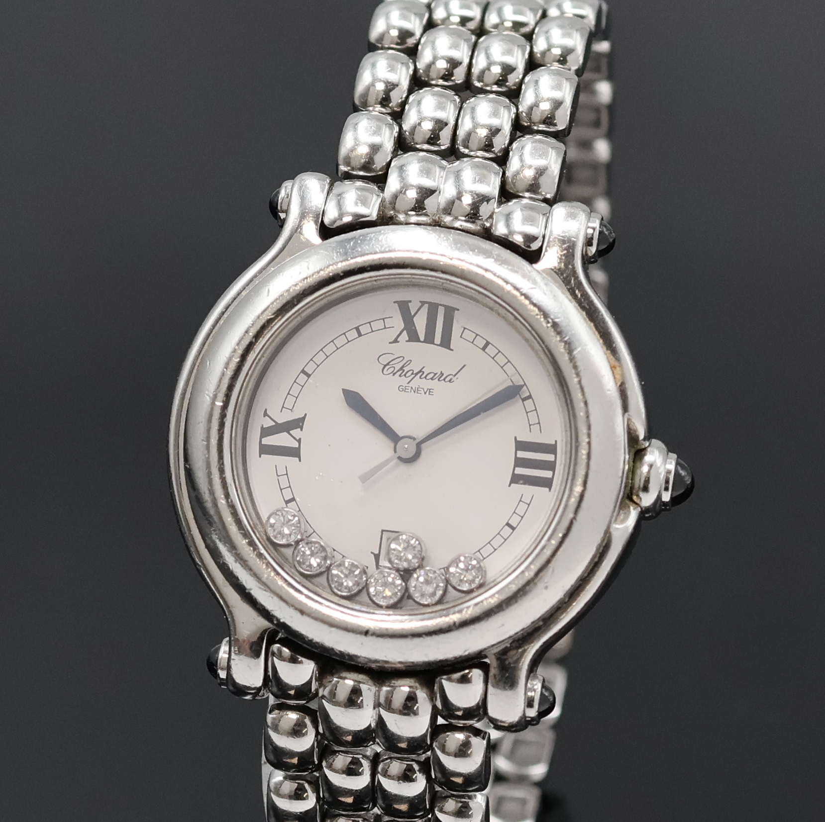 Detail a: CHOPARD Happy Sport Armbanduhr Referenz 8236, Schweiz um 2000, quarz, Edelstahlgeh. inkl. orig. Gliederband m. dopp. Faltschl., Krone sowie ...