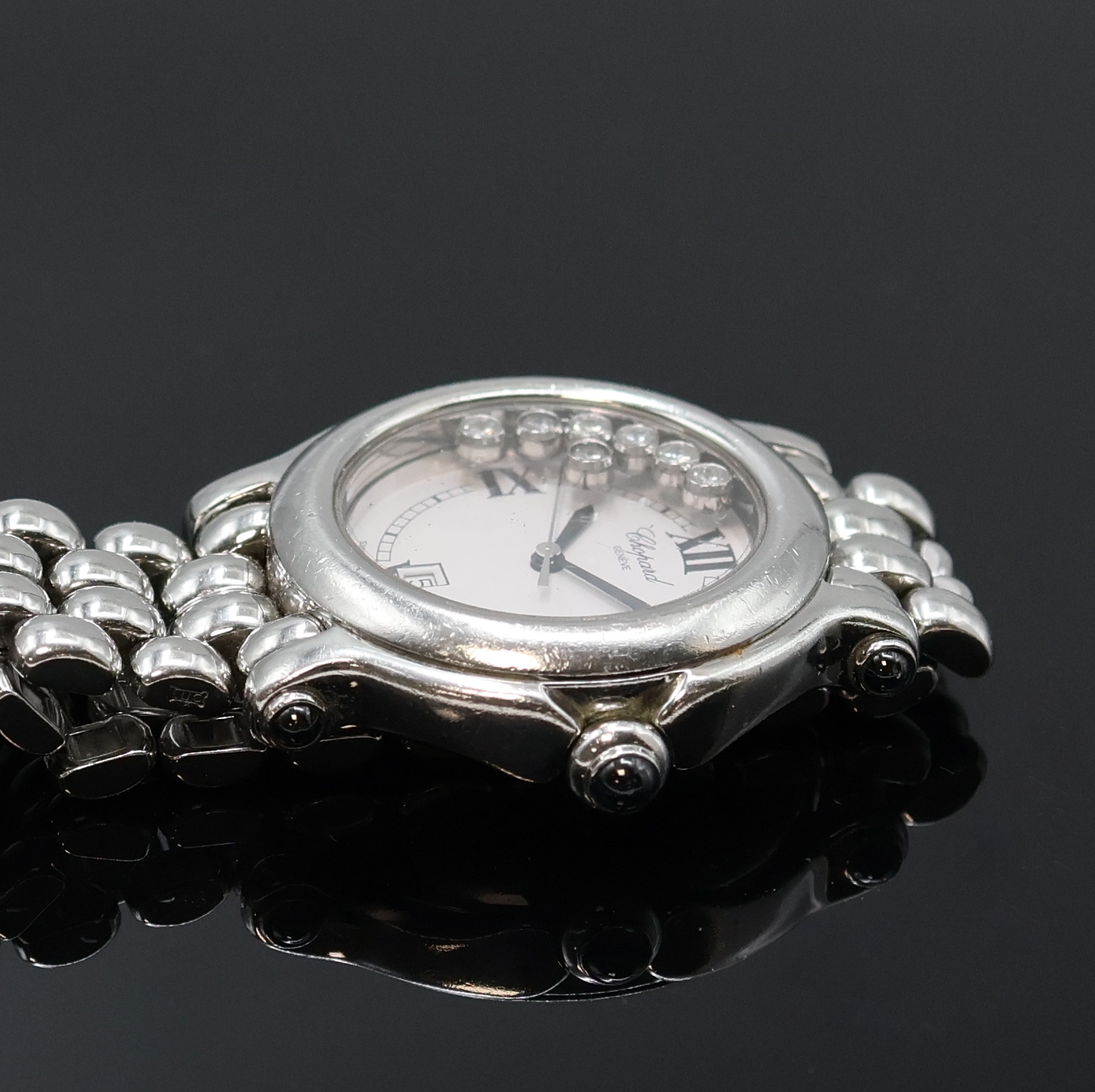 Detail c: CHOPARD Happy Sport Armbanduhr Referenz 8236, Schweiz um 2000, quarz, Edelstahlgeh. inkl. orig. Gliederband m. dopp. Faltschl., Krone sowie ...