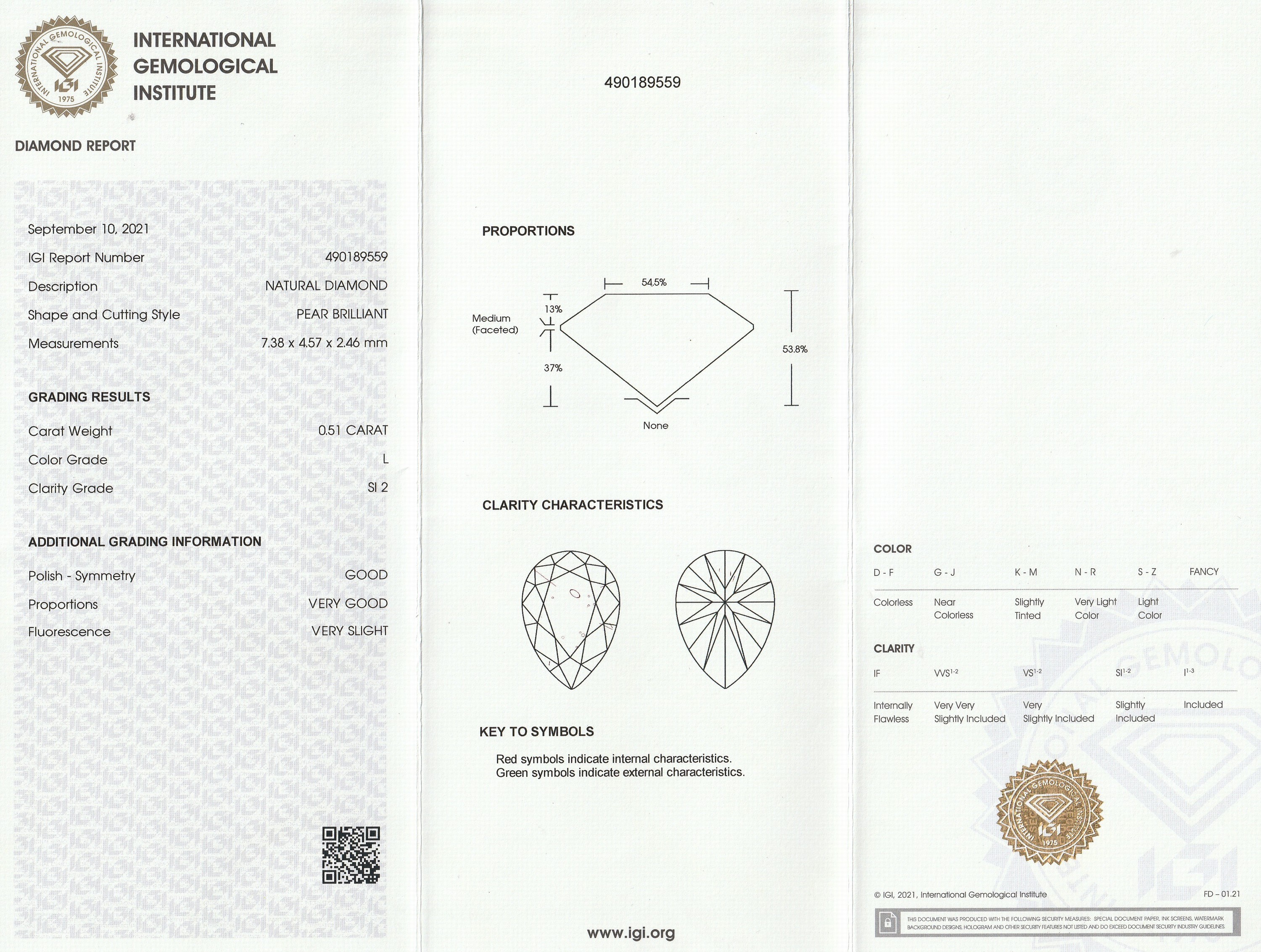 Detail a: Loser Diamant, 0.51 ct, get. Weiß (L)/si2, facett. Tropfen, eingeschweißt, IGI-Report 09/2021
