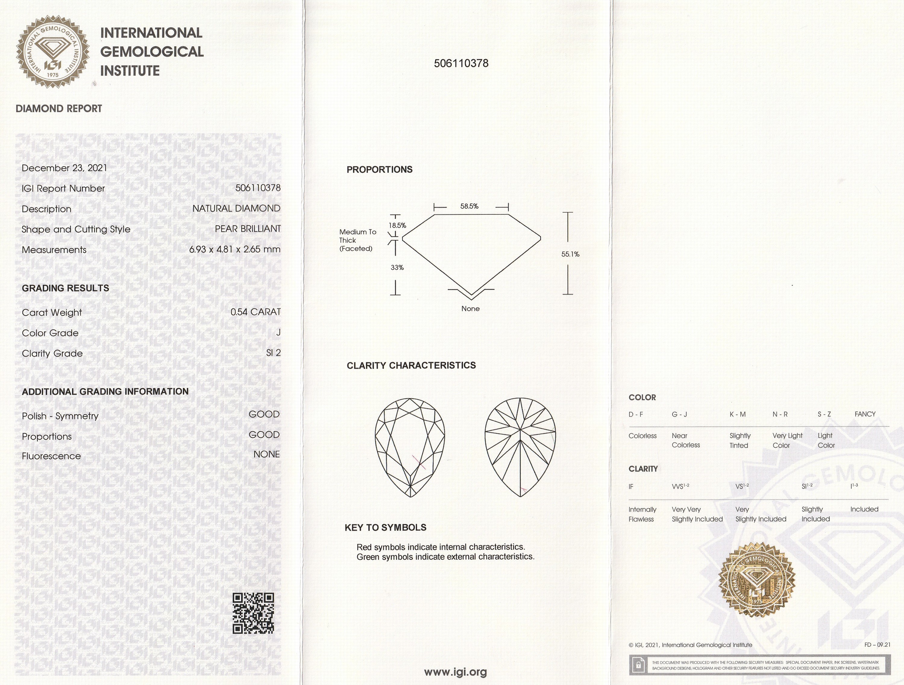 Detail a: Loser Diamant 0.54 ct, l. get. Weiß (J)/si 2, facett. Tropfen, eingeschweißt, IGI-Report 12/2021