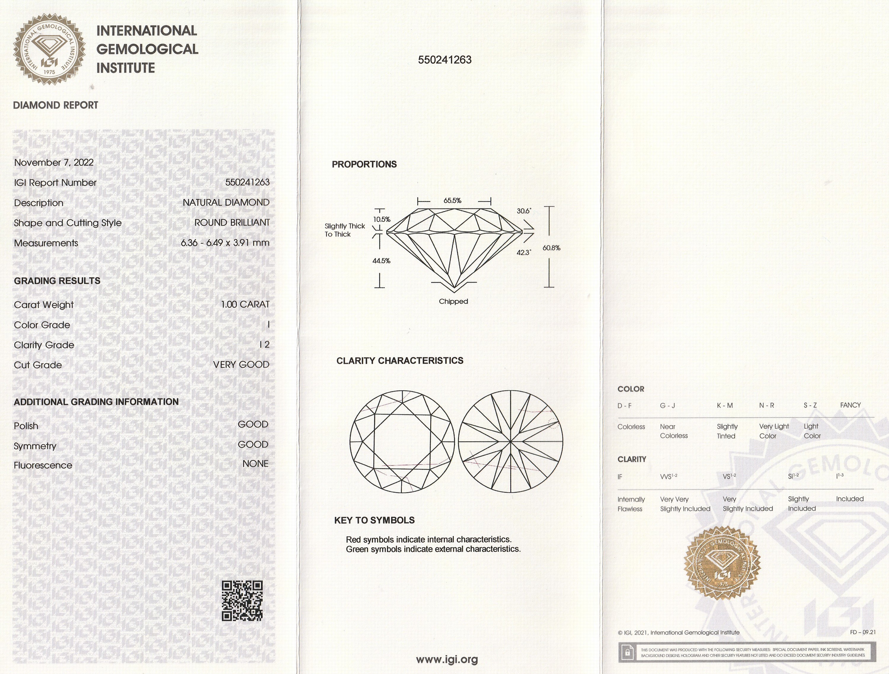Detail a: Loser Brillant 1.0 ct l.get.Weiß (I)/p2, eingeschweißt, IGI-Report 11/2022