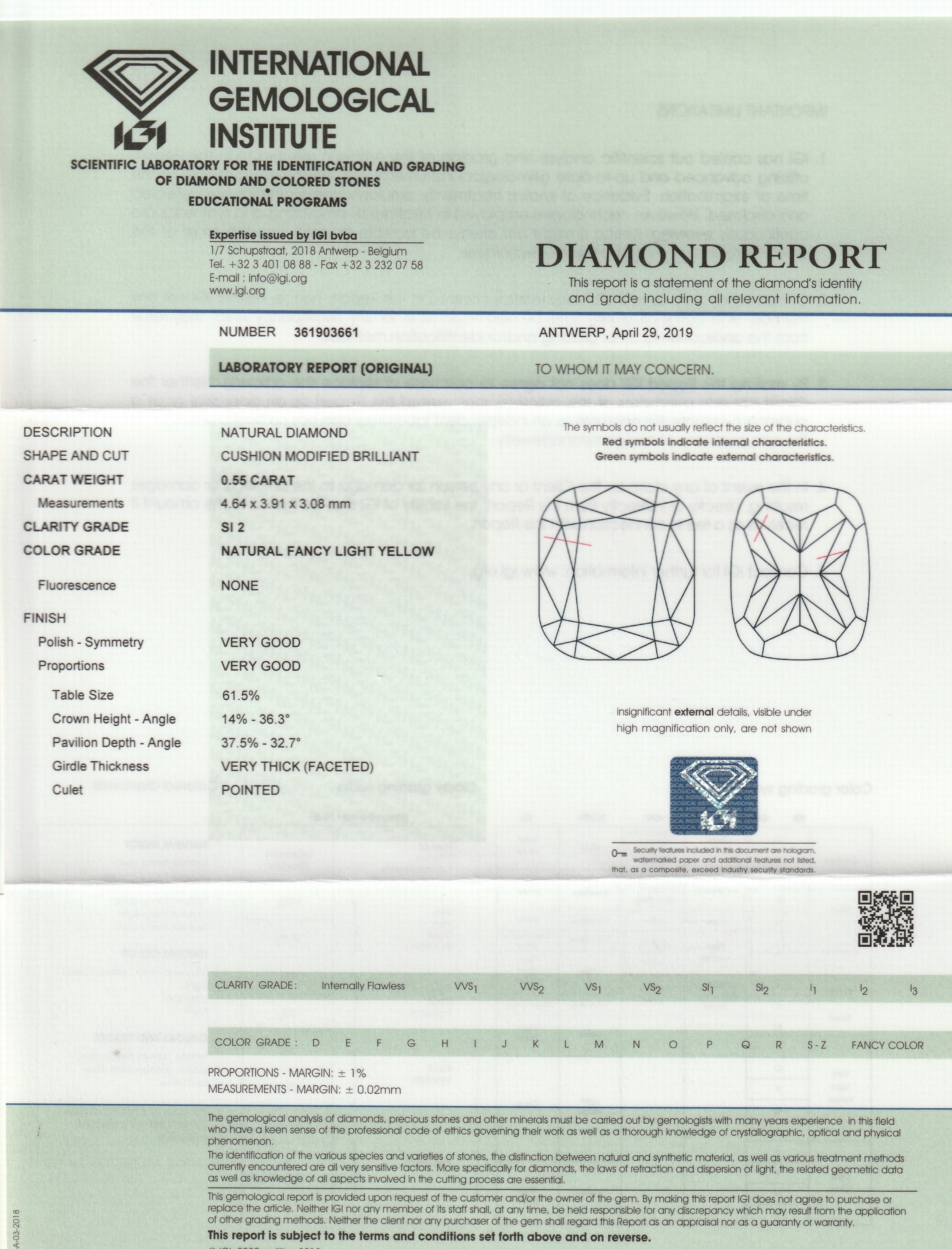 Detail a: Loser Diamant 0.55 ct, natural fancy light yellow/si 2, eingeschweißt, IGI-Report 04/2019