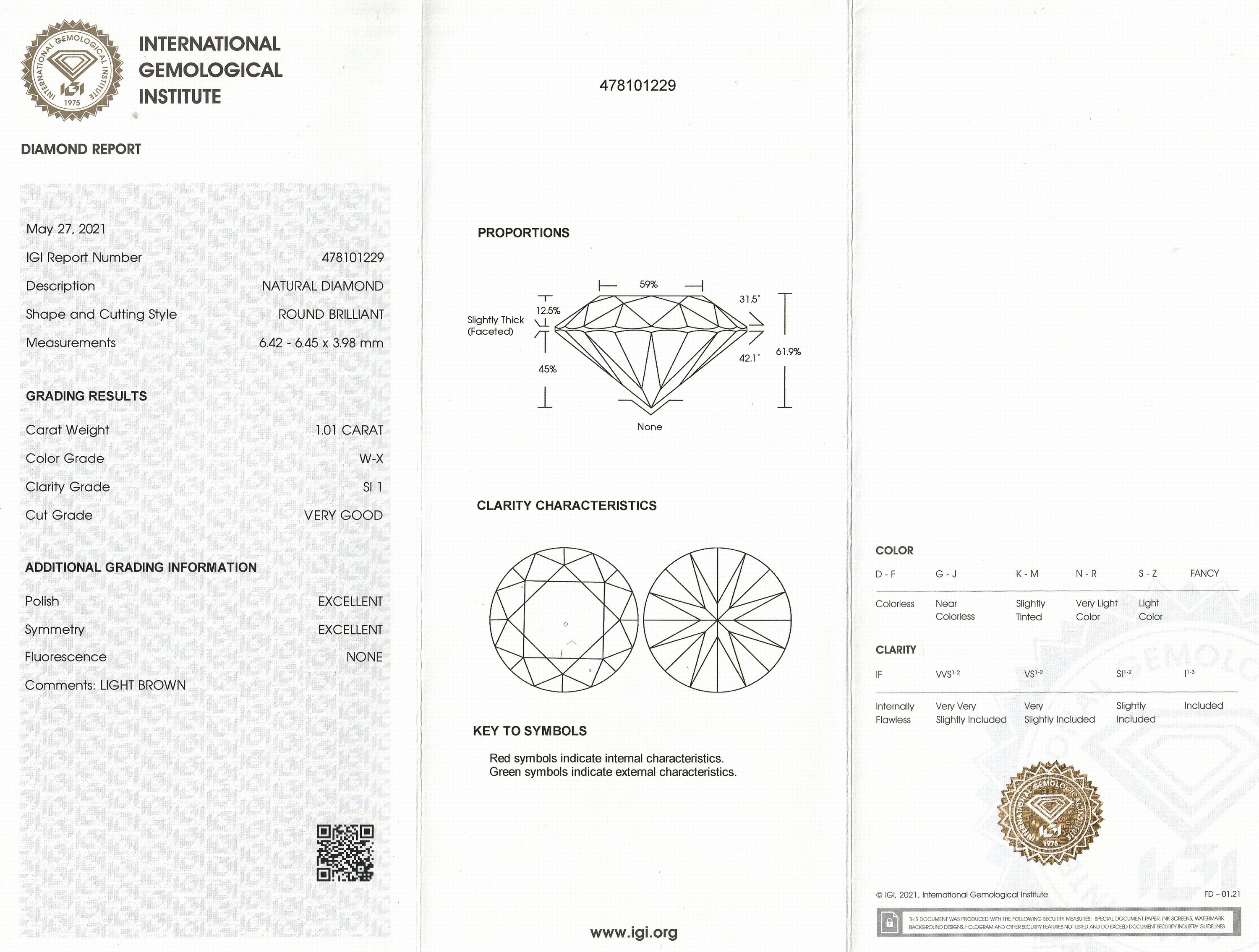 Detail a: Loser Brillant 1.01 ct get. (W-X light brown)/si1, eingeschweißt, IGI-Report 05/21