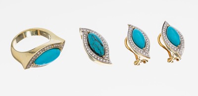 Image 26949203 - 14 kt Gold Türkis-Brillant-Schmuckset, GG/WG 585/000, best. aus: 1 Ring, RW 54, ...