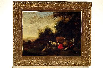 26949204k - Nicolaes Pietersz. Berchem, 1620-1683, pastorale Landschaft mit Hirten bei der Rast, ...