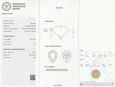 26949226a - Loser Diamant 0.86 ct, get. Weiß (L)/vs 1, eingeschweißt, facett. Tropfen, ...